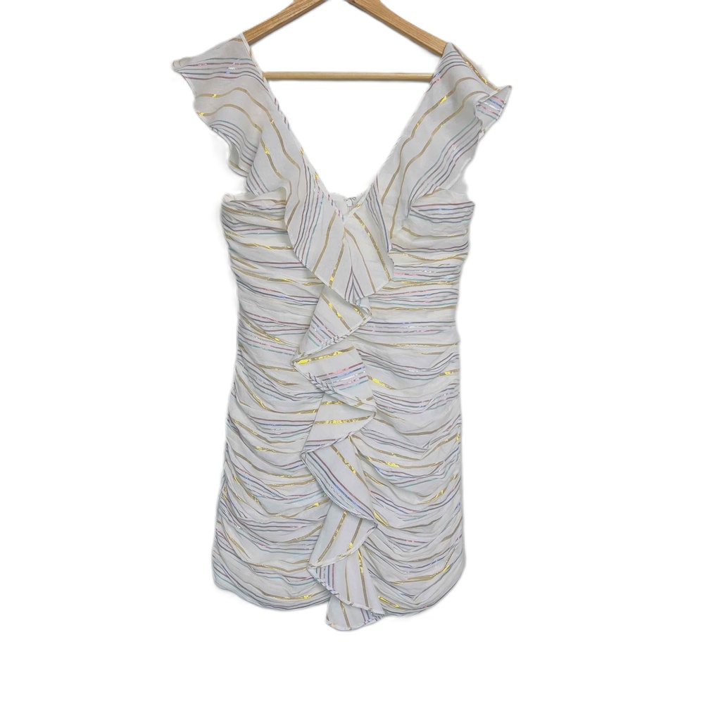 Tularosa Brittany Dress in Marshmallow Ruched Ruffle Mini Cotton Size Medium